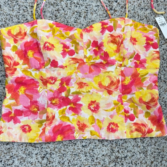 Old Navy Cropped Top Womens Small Floral Linen Pink Yellow Shirt Y2K Sleeveless - Picture 3 of 7